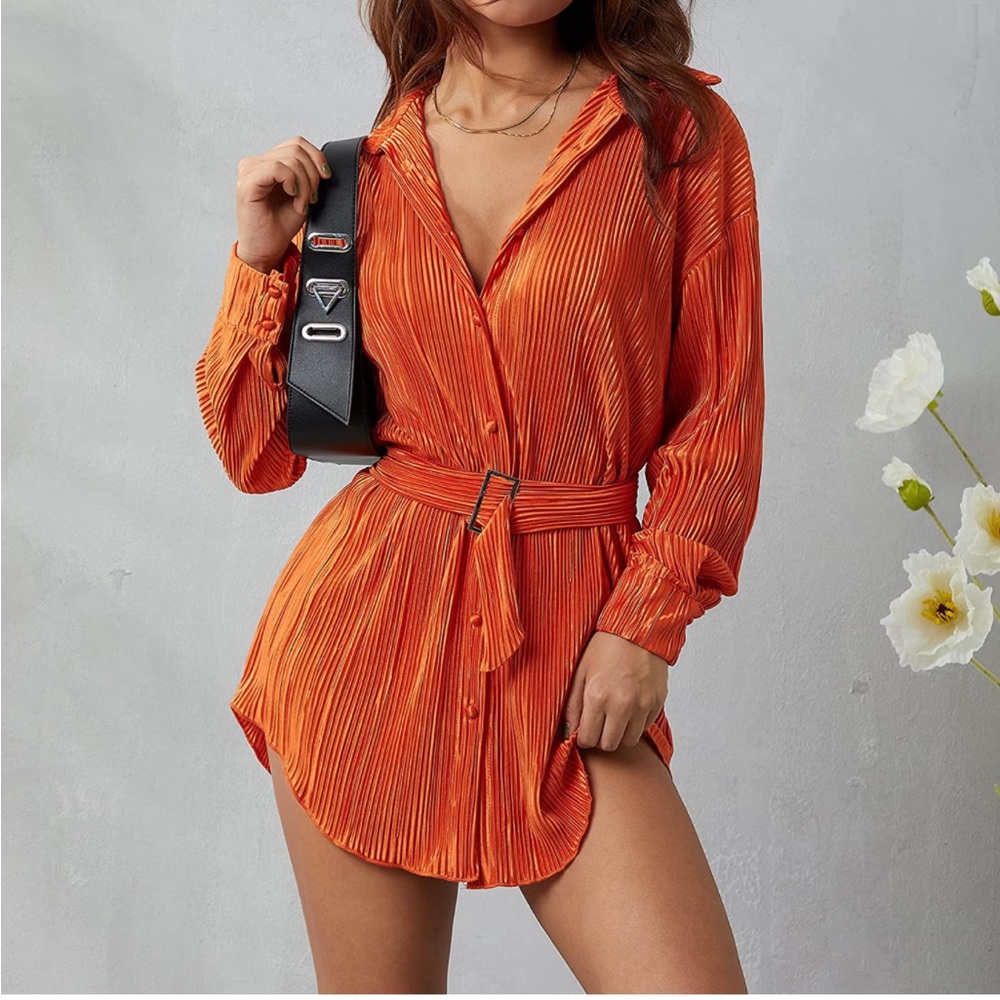 Collared button up dress / orange dress